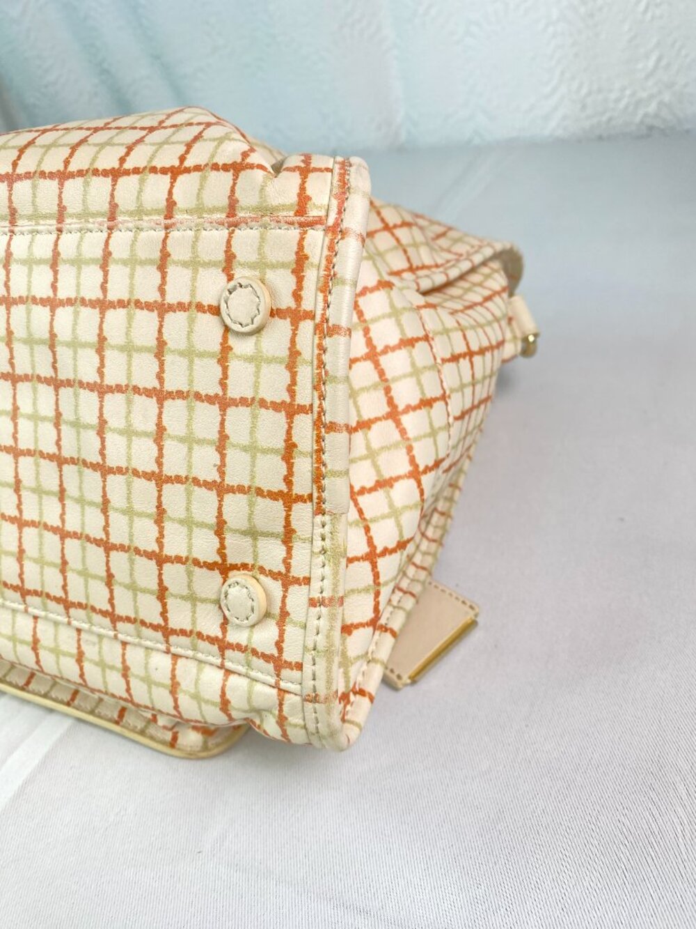 Tory Burch Priscilla Grid Satchel Ivory Orange Leather Top Handle 🌼 Arden - Picture 14 of 17
